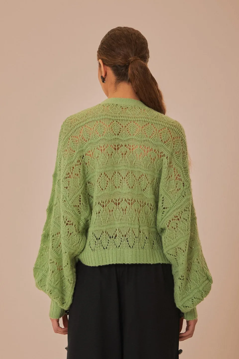 FARM Rio Green Textured Knit Cardigan New