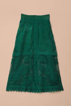 FARM Rio Green Toucans Guipure Midi Skirt Clearance