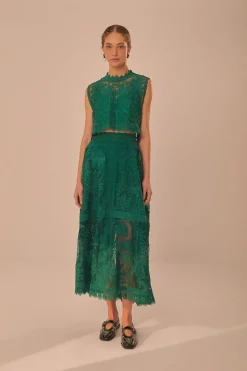 FARM Rio Green Toucans Guipure Sleeveless Top Online