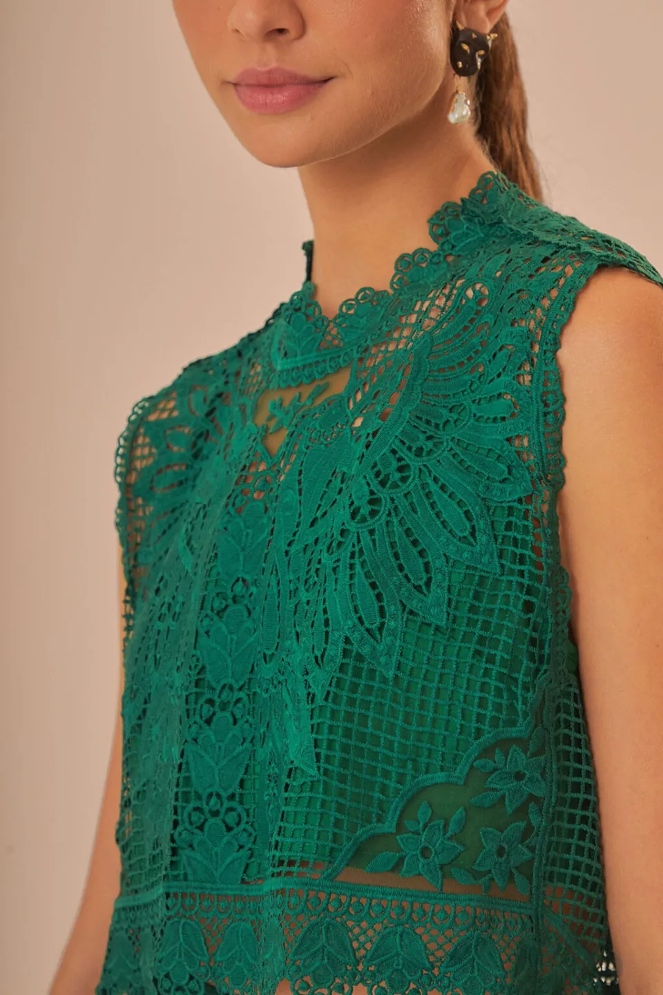 FARM Rio Green Toucans Guipure Sleeveless Top Online