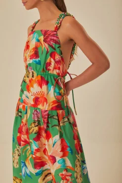 FARM Rio Green Tropicart Sleeveless Midi Dress New