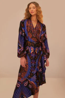 FARM Rio Heart Forest Black Long Sleeve Midi Dress Online