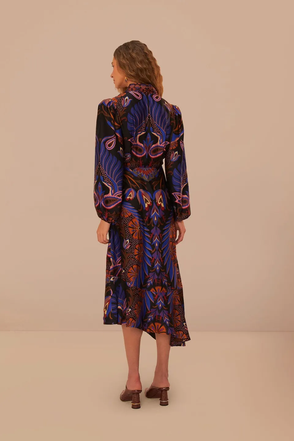 FARM Rio Heart Forest Black Long Sleeve Midi Dress Online