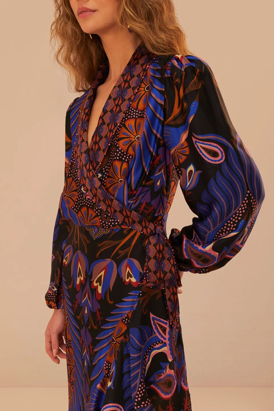 FARM Rio Heart Forest Black Long Sleeve Midi Dress Online