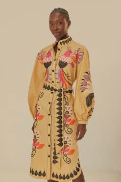 FARM Rio Khaki Flower Bird Embroidered Midi Dress Best
