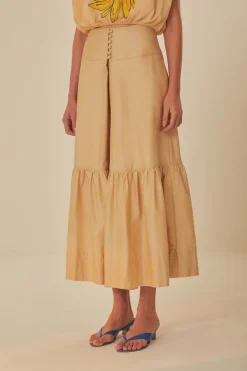 FARM Rio Khaki Topstitching Yoke Organic Cotton Maxi Skirt Sale