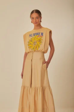 FARM Rio Khaki Topstitching Yoke Organic Cotton Maxi Skirt Sale