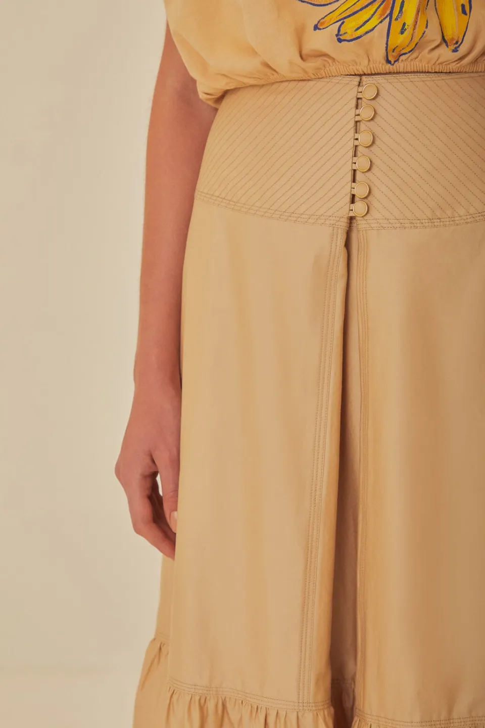 FARM Rio Khaki Topstitching Yoke Organic Cotton Maxi Skirt Sale