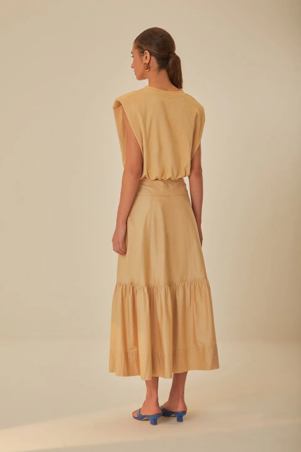 FARM Rio Khaki Topstitching Yoke Organic Cotton Maxi Skirt Sale