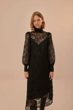 FARM Rio Lace Black Midi Dress Hot