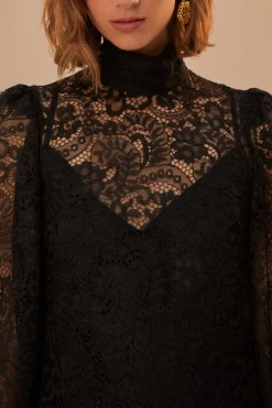 FARM Rio Lace Black Midi Dress Hot