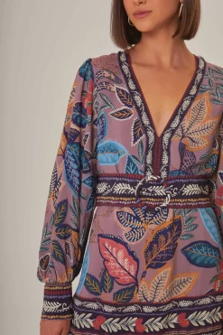 FARM Rio Lavender Wild Night Long Sleeve Mini Dress Best