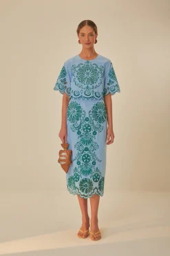 FARM Rio Light Blue And Green Graphic Richelieu Crop Top Online