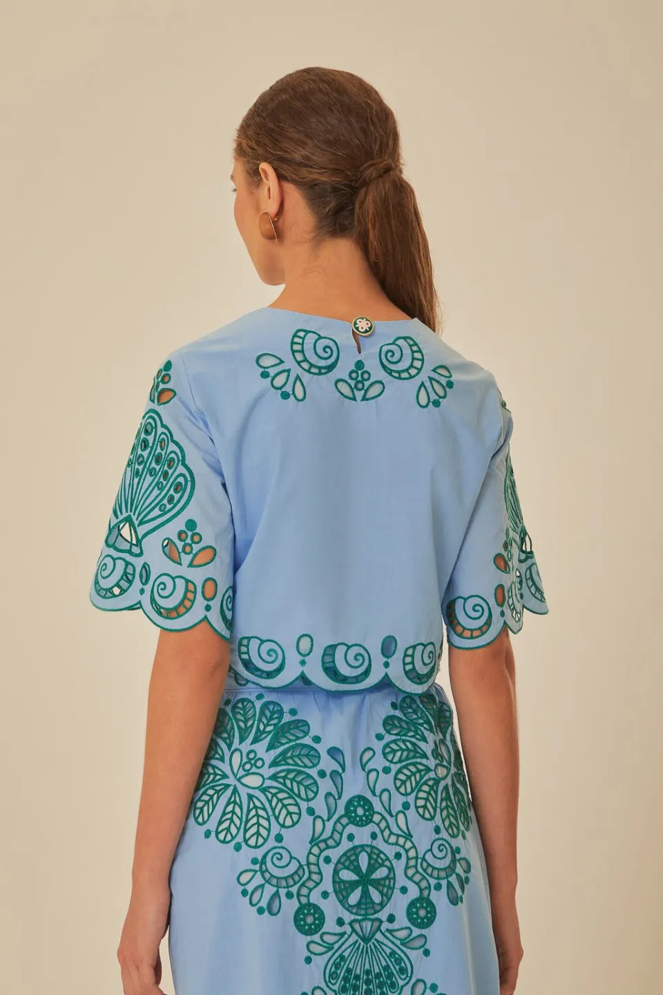 FARM Rio Light Blue And Green Graphic Richelieu Crop Top Online