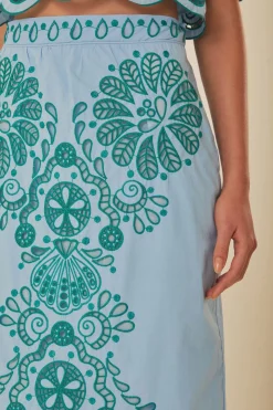 FARM Rio Light Blue And Green Graphic Richelieu Midi Skirt Hot