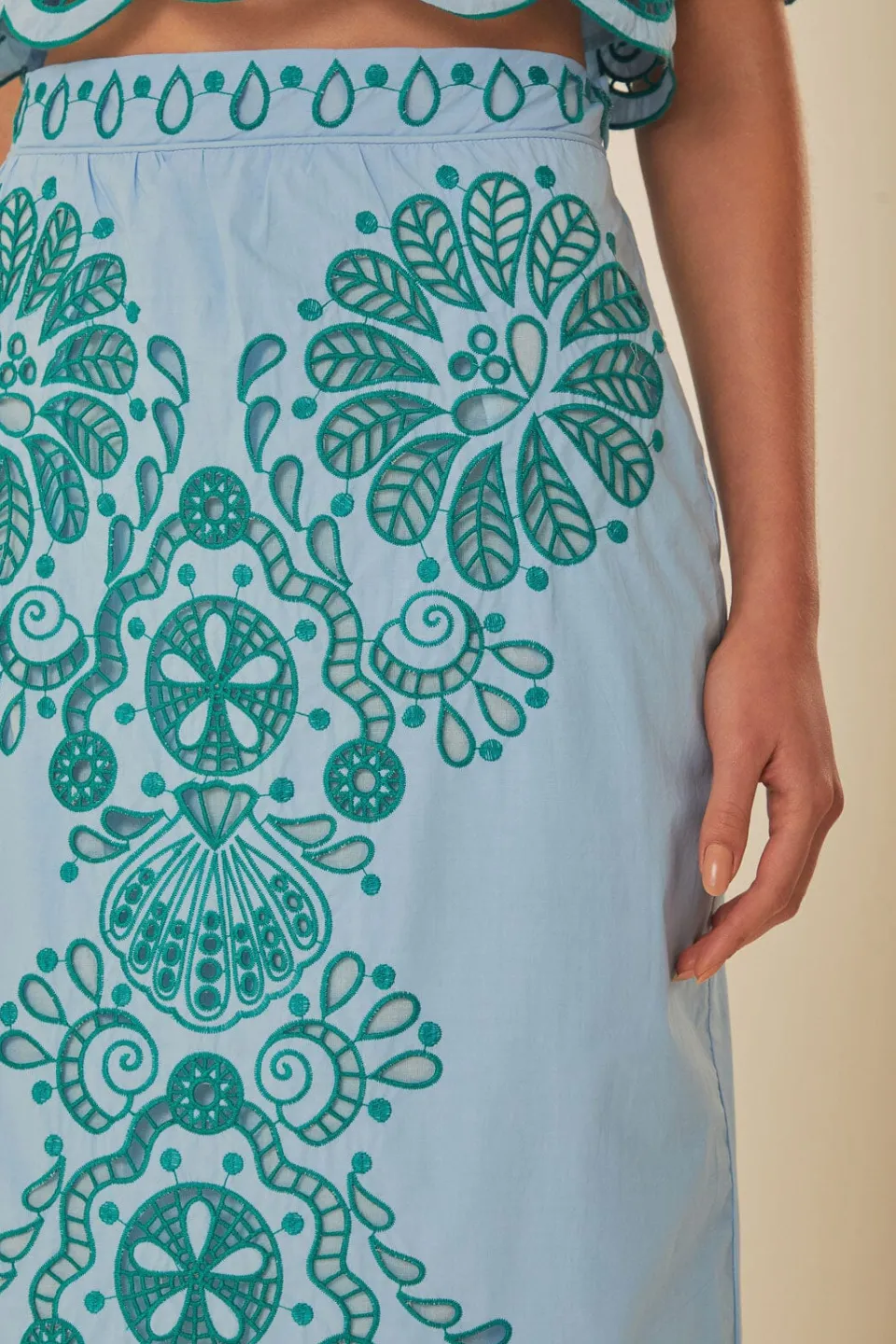 FARM Rio Light Blue And Green Graphic Richelieu Midi Skirt Hot
