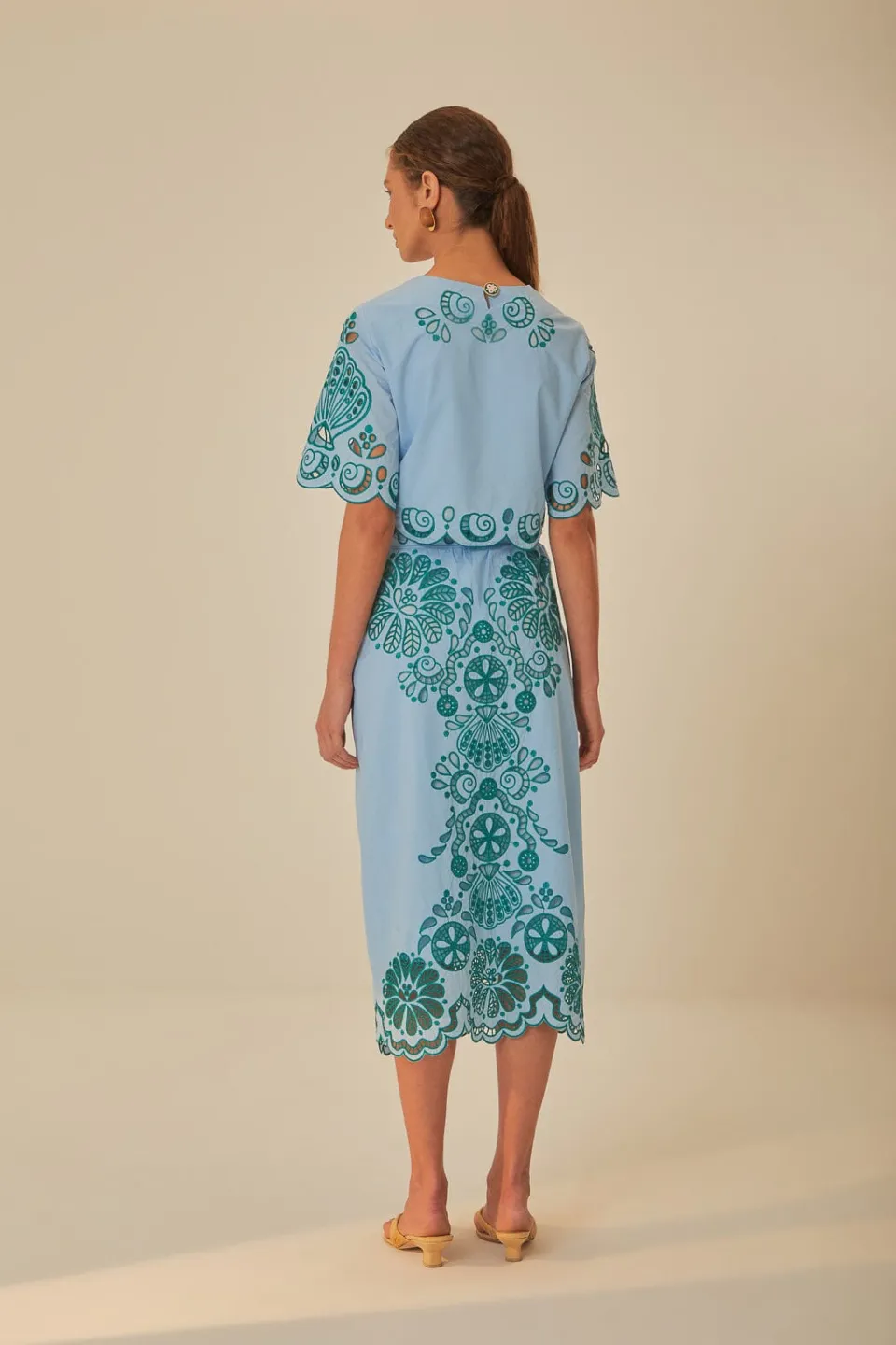 FARM Rio Light Blue And Green Graphic Richelieu Midi Skirt Hot