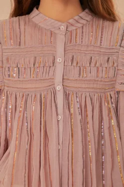 FARM Rio Light Pink Pleated Yoke Long Sleeve Blouse Outlet