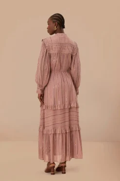 FARM Rio Light Pink Pleated Yoke Tiered Maxi Dress Hot