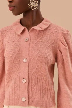 FARM Rio Light Pink Ruffle Knit Cardigan Hot