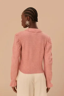 FARM Rio Light Pink Ruffle Knit Cardigan Hot