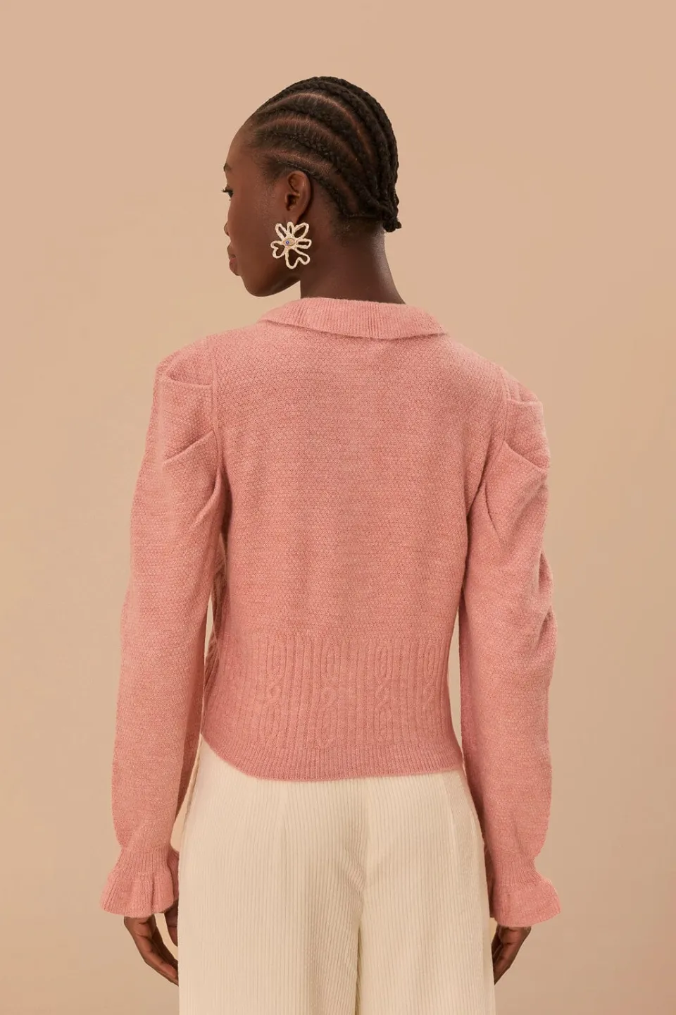 FARM Rio Light Pink Ruffle Knit Cardigan Hot