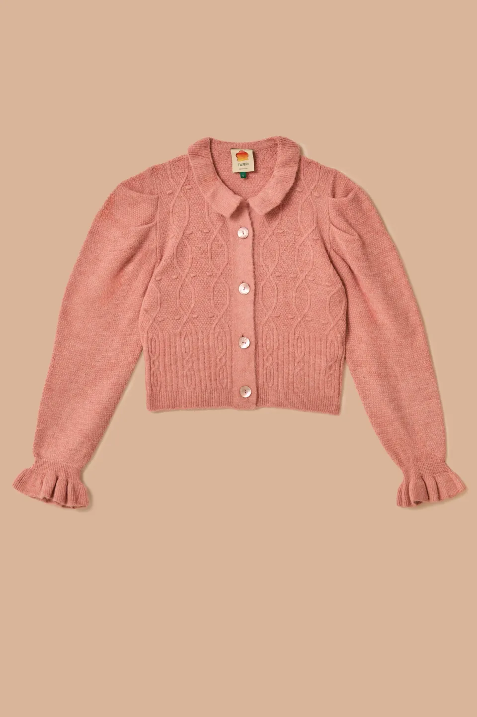 FARM Rio Light Pink Ruffle Knit Cardigan Hot