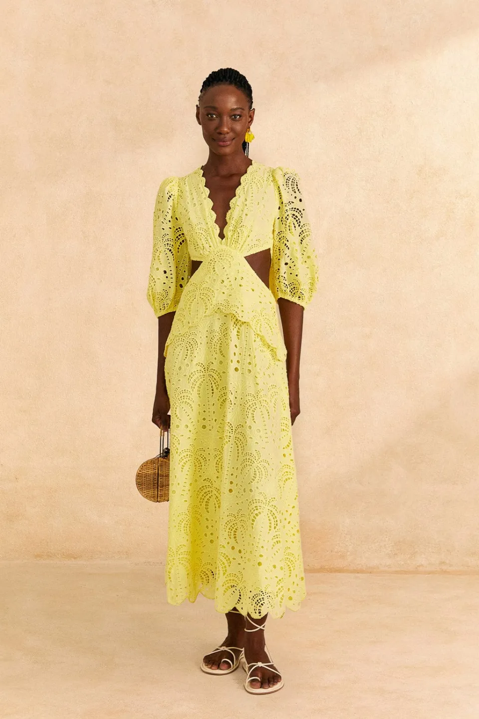 FARM Rio Light Yellow Richelieu Midi Dress Sale