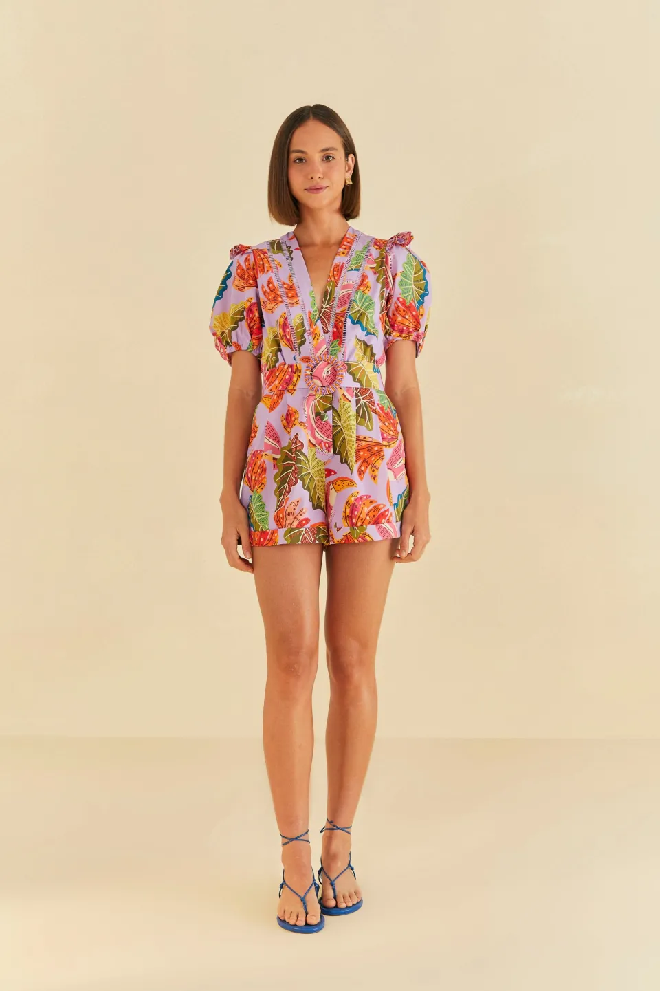 FARM Rio Lilac Romper | V neck | Beaks & Bananas Print Sale