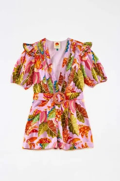 FARM Rio Lilac Romper | V neck | Beaks & Bananas Print Sale