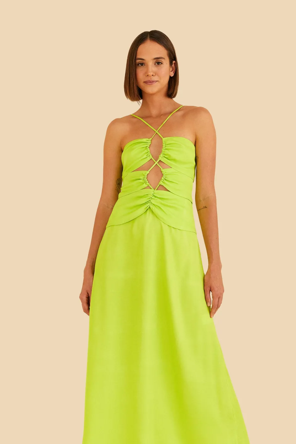 FARM Rio Lime Green Lenzing™ Ecovero™ Viscose Sleeveless Midi Dress Outlet