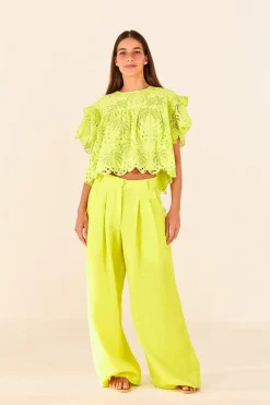 FARM Rio Lime Green Palm Tree Richelieu Blouse Sale