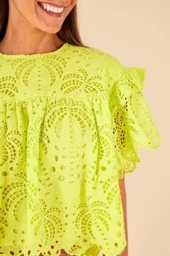 FARM Rio Lime Green Palm Tree Richelieu Blouse Sale