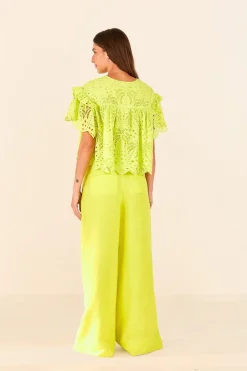 FARM Rio Lime Green Palm Tree Richelieu Blouse Sale