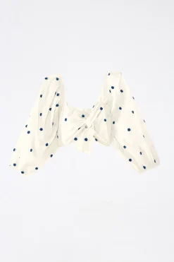 FARM Rio LONG SLEEVE CROP TOP | Blue Flowers Print Sale