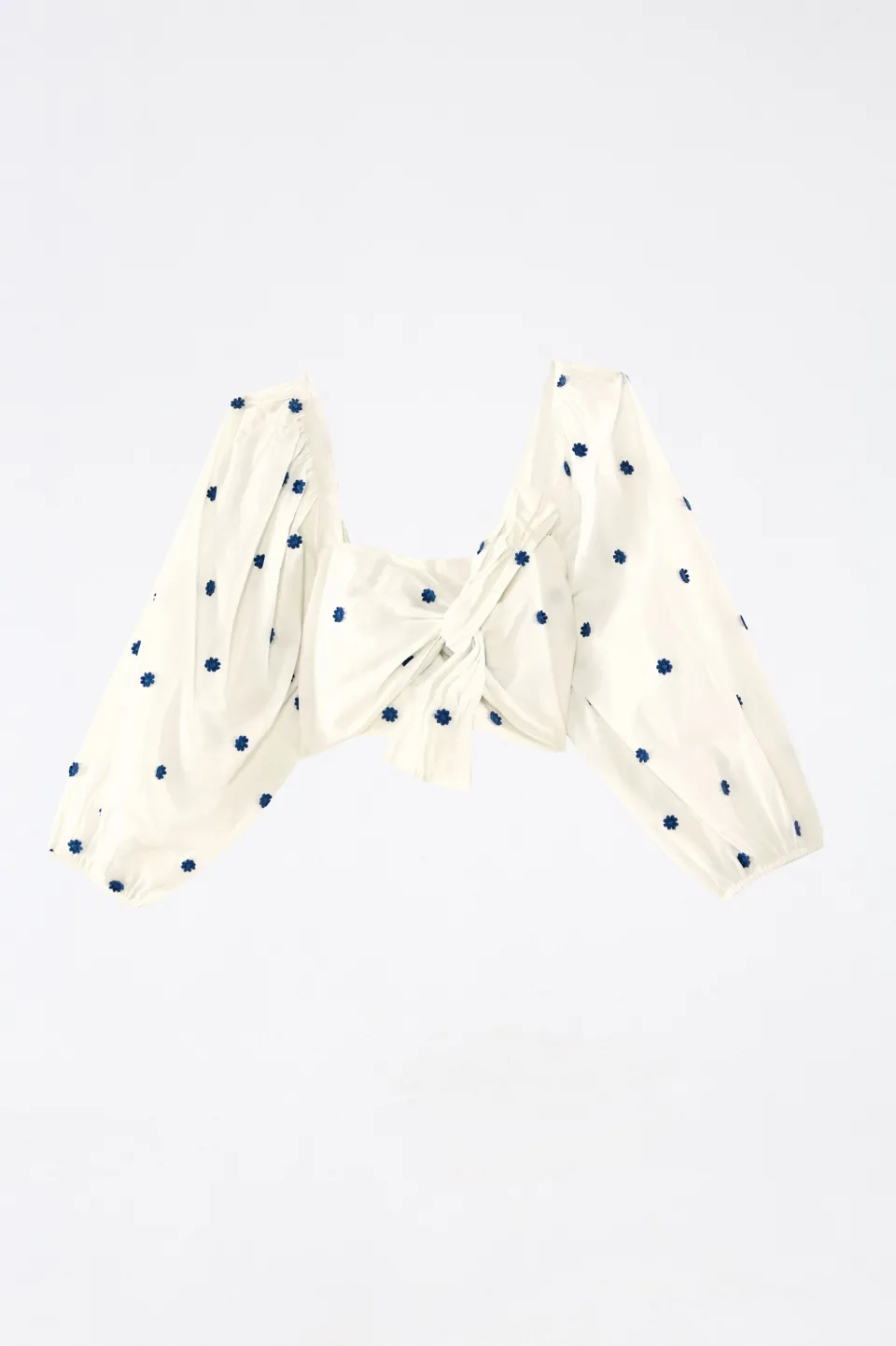 FARM Rio LONG SLEEVE CROP TOP | Blue Flowers Print Sale