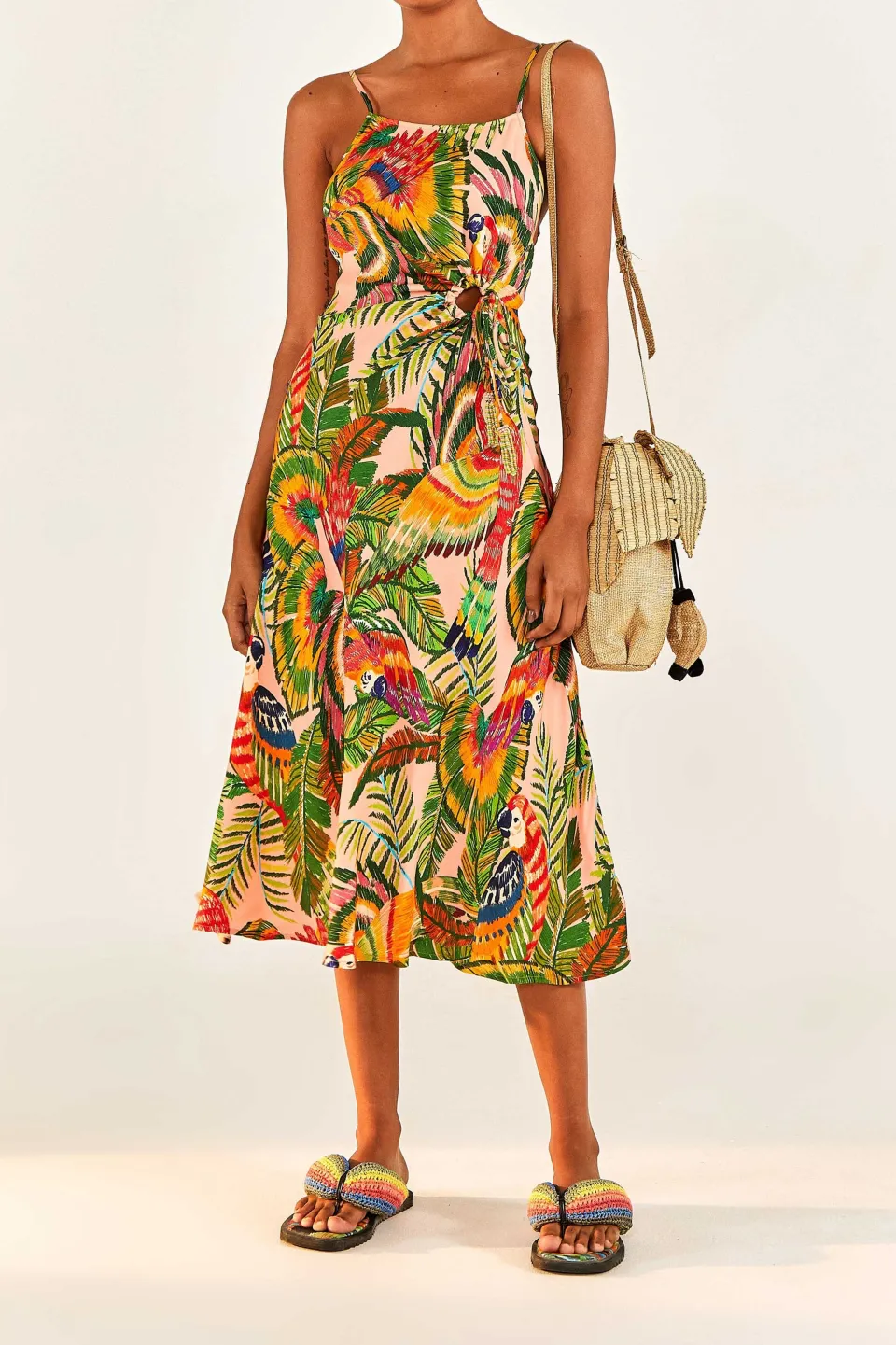 FARM Rio Macaw Leaves Cut-Out Midi Dress