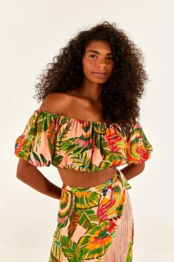 FARM Rio Macaw Leaves Off Shoulder Crop Top Outlet