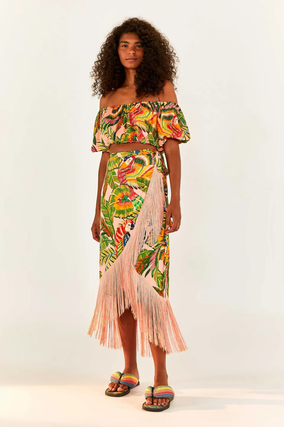 FARM Rio Macaw Leaves Off Shoulder Crop Top Outlet