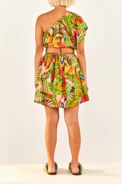 FARM Rio Macaw Leaves One-Shoulder Mini Dress New