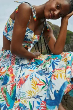 FARM Rio Macaw Wind Smocked Midi Skirt Sale