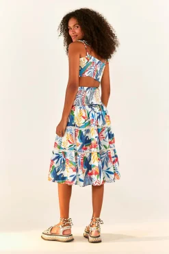 FARM Rio Macaw Wind Smocked Midi Skirt Sale
