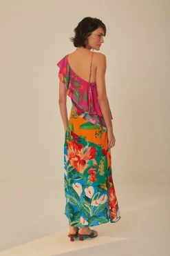 FARM Rio Mixed Flowery Rufle One Strap Midi Dress Sale