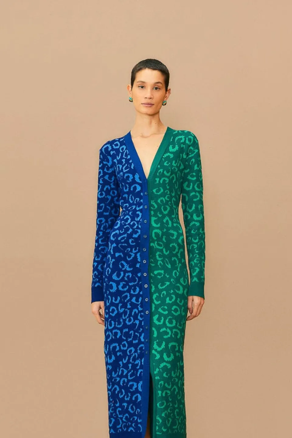 FARM Rio Mixed Leopards Knit Midi Cardigan Dress Clearance