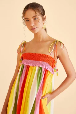 FARM Rio Mixed Neon Floral Red Midi Dress Sale
