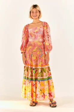 FARM Rio Mixed Pink Prints Midi Skirt New