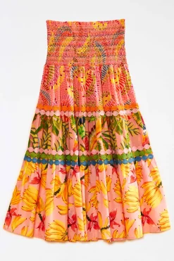 FARM Rio Mixed Pink Prints Midi Skirt New