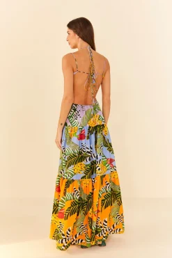 FARM Rio Mixed Striped Bananas Maxi Dress New