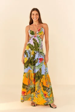 FARM Rio Mixed Striped Bananas Maxi Dress New
