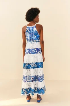 FARM Rio Mixed White And Blue Prints Maxi Dress Discount